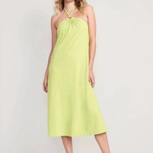 NWT - OLD NAVY Slub-Knit Halter Midi Shift Dress Green O-Ring Coverup | Medium